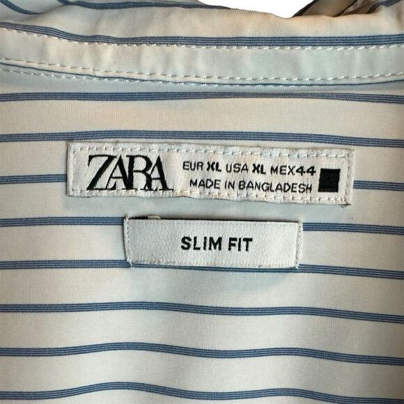Zara Men’s Slim Fit Striped Long Sleeve Button-Up Shirt Blue Size XL - Picture 3 of 11